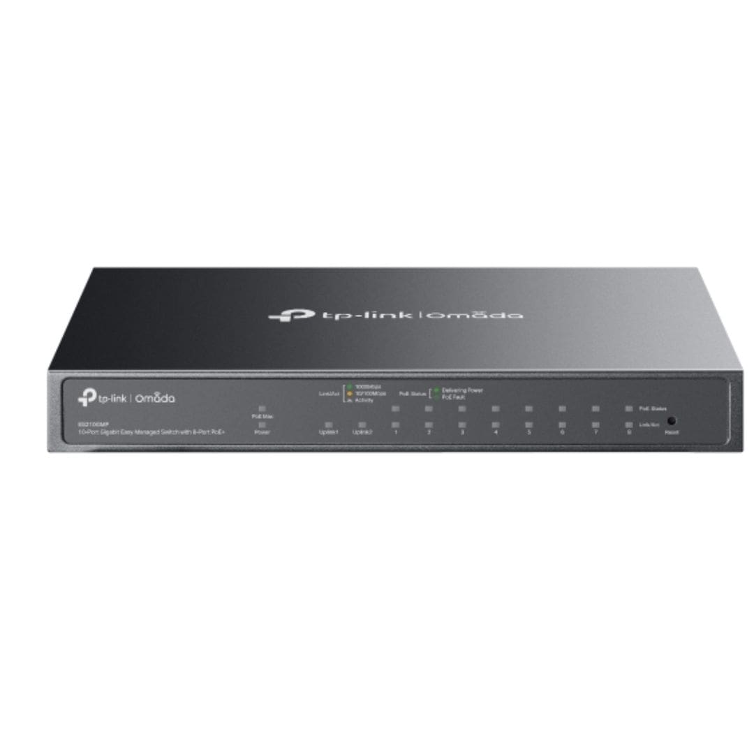 TP-Link ES210GMP Omada 10-Port Gigabit Easy Managed Switch with 8-Port PoE+, Flow Control, Loopback Detection, Port Isolation, Port Mirroring, LAG, V