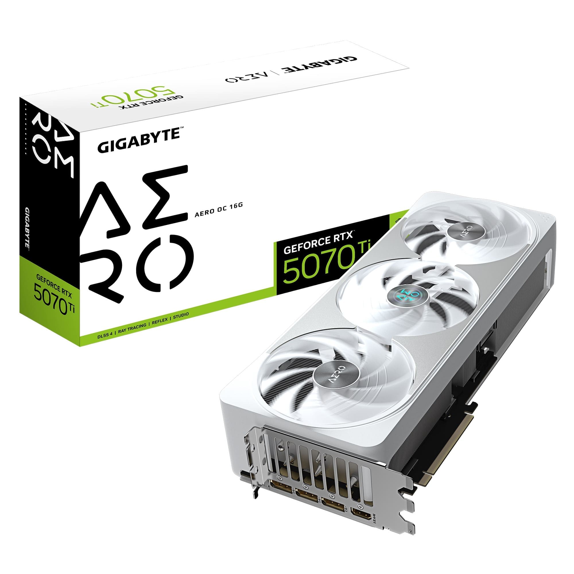 Gigabyte GeForce RTX™ 5070 Ti AERO OC 16G, 2588 MHz, CUDA 8960, 28 Gbps, GDDR7, 256 bit, PCI-E 5.0, PSU 750W, DisplayPort 2.1b x3 HDMI 2.1b x1