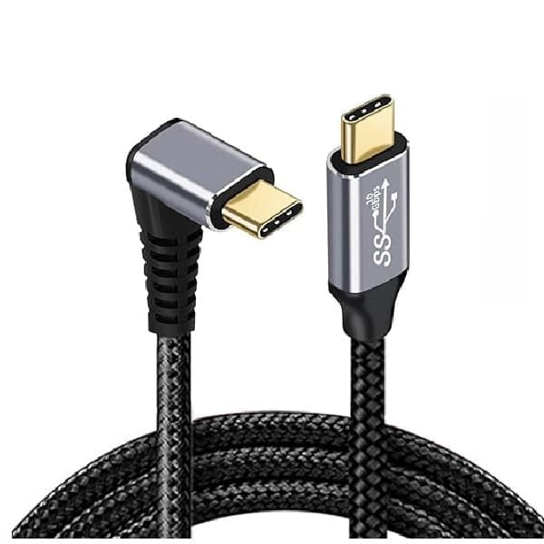 USP Braided USB-C to USB-C Right Angle Cable (1M) - Black, 100W Power, Support 10Gbps Data Speed, Reversible Design