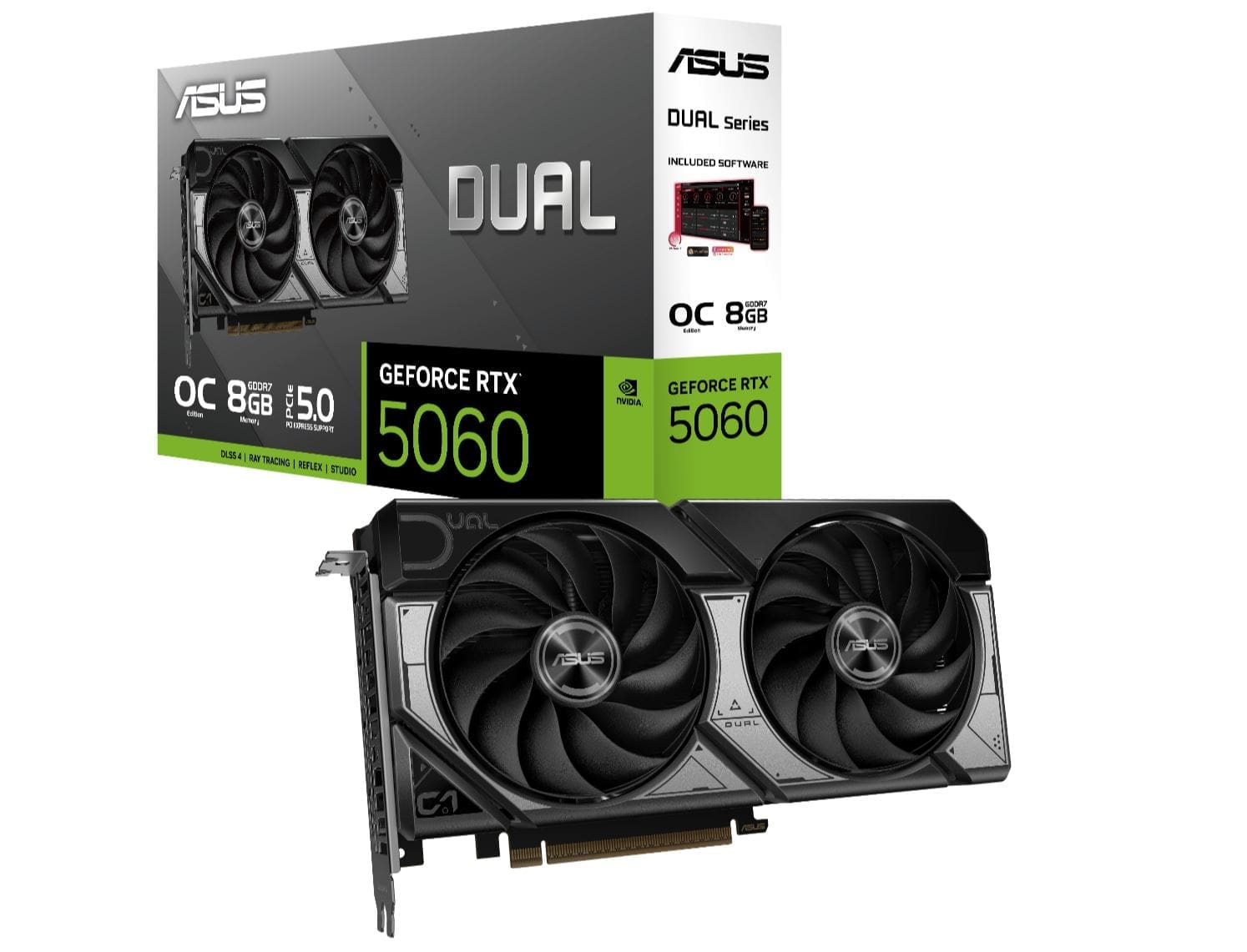 ASUS NVIDIA GeForce DUAL RTX™ 5060 8GB GDDR7 OC Edition, 3840 CUDA, 2565MHz, 128-bit, 7680x4320, PCIe 5.0
