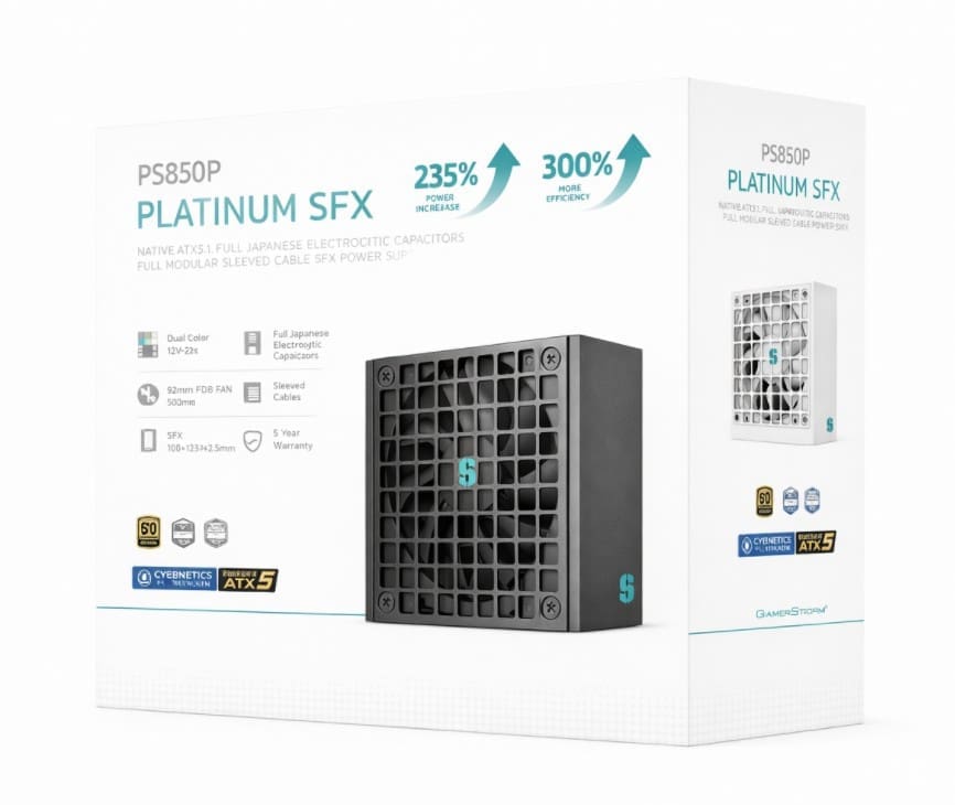 DeepCool PS850P 850W Gamer Storm SFX12V V4.1 ATX12V V3.1M Full Japanese Electroyltic Capacitors, Cybenetics Platinum/PPLP 115V Platinum