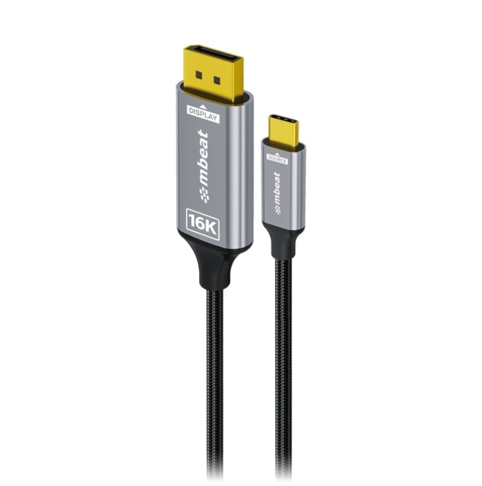mbeatĀ® Tough Link 1.8m 16K USB-C to DP Cable - Space Grey 40Gbps USB-C (male) to DisplayPort 2.1 (male)