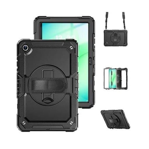 USP Rugged Samsung Galaxy A11/Tab A9 (8.7") Case Black - Built-in-Kickstand, Hand Shoulder Strap, DropProof, 3 Years Warranty