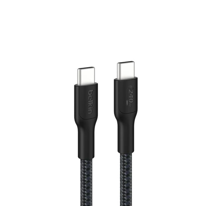 Belkin BoostCharge Pro Braided USB-C to USB-C Cable (3M) - Black (CAB025fq3MBK), 5A/240W, 480Mbps, 350K+ Bend, USB-IF Certified, 2 Years Warranty
