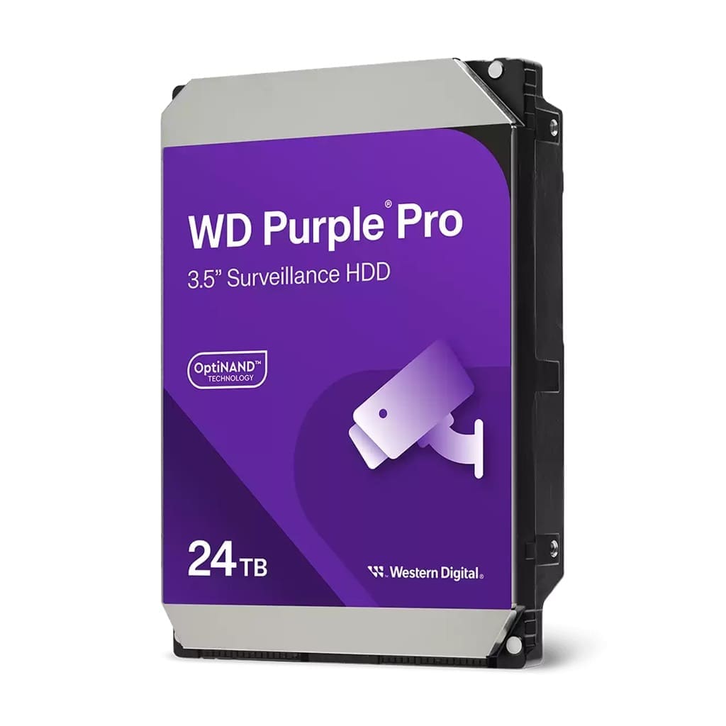 Western Digital WD Purple™ Pro Surveillance Hard Drive - 24TB 3.5" HDD 7200RPM 512MB SATA 287MB/s 24x7 2.5mil MTBF 5-Year Limited Warranty
