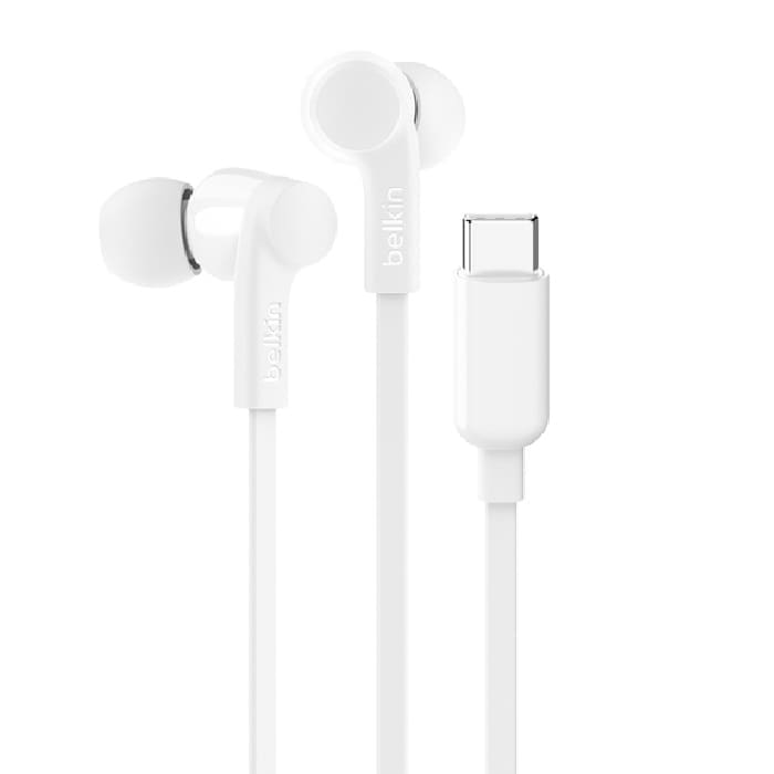 Belkin SoundForm USB-C Wired Earbuds - White (G3H0002FQWHV2), Adjustable Volume Limiter, IPX5-Rated, 10mm Drivers, Tangle-Free, 2 Years Warranty