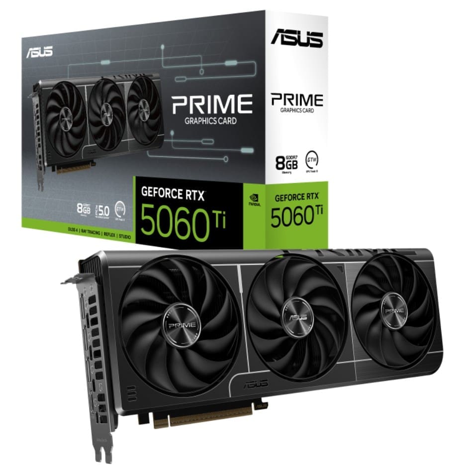 ASUS nVidia GeForce PRIME RTX™ 5060 Ti 8GB GDDR7, 4608CUDA, 2602MHz, 8GBGDDR7, 28Gbps, 128bit, PCIe5.0, 7680x4320, HDMI2.1b, DP2.1b
