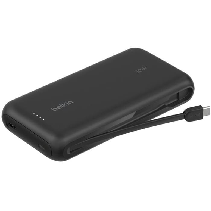Belkin BoostCharge 20K mAh Power Bank With Integrated USB-C Cable - Black (BPB024FQBK), 30W, 2xUSB-C, 1x USB-A, CEW $2,500, Apple, 2 Years Warranty