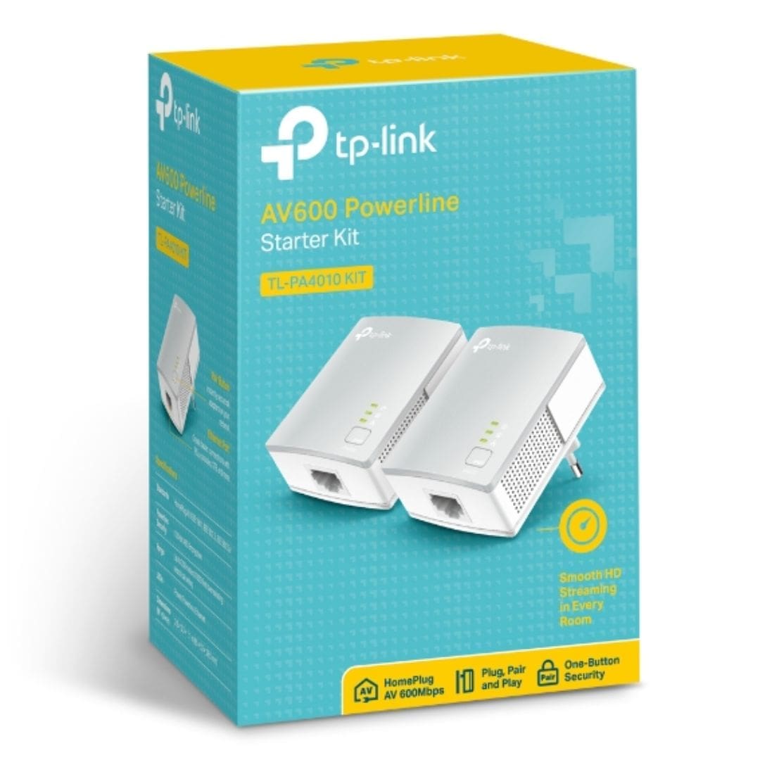 TP-Link TL-PA4010 KIT AV600 Powerline Ethernet Adapter Starter Kit 600Mbps HomePlug AV 1xLAN Port 300m Range Plug Play Mini Size